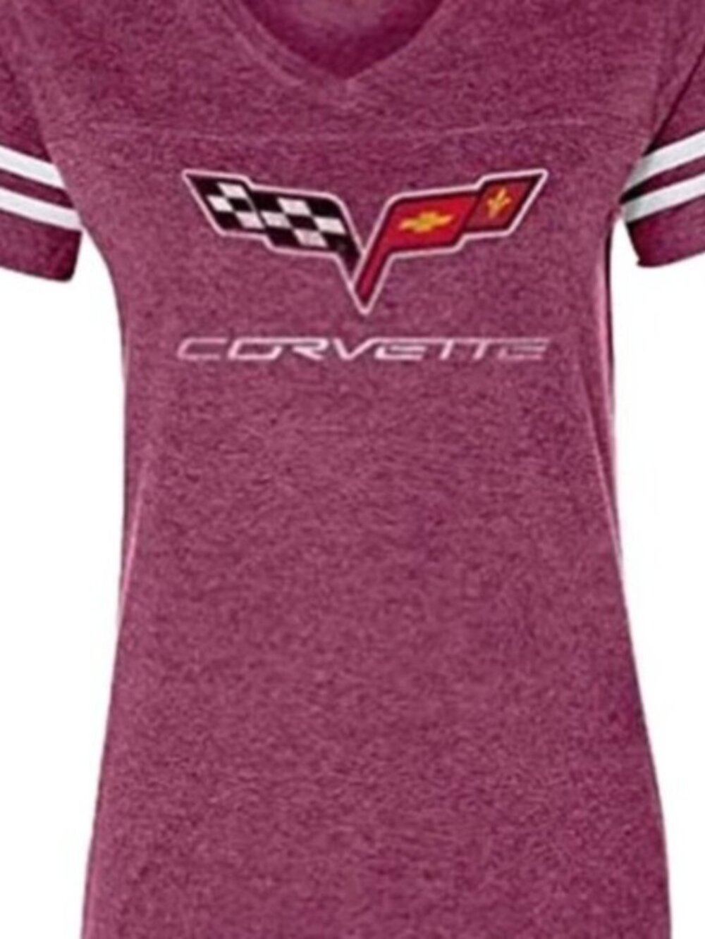 Joe Blow's T's Chevrolet Corvette Logo Striped Sleeve Women's V-Neck